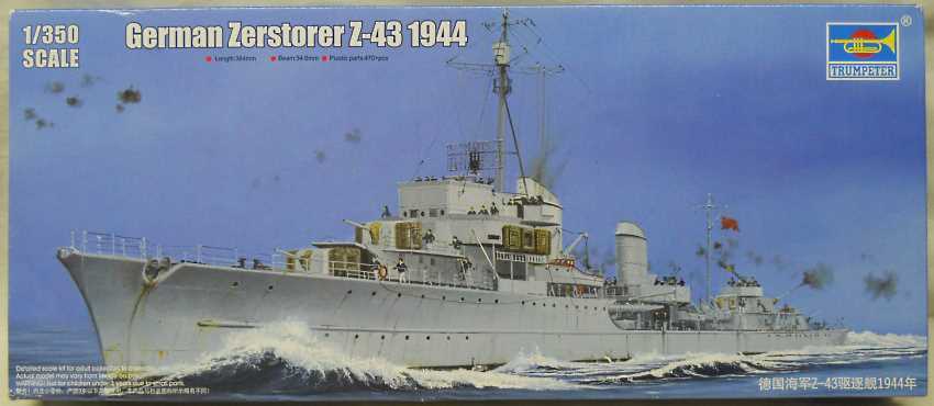 Trumpeter 1/350 German Zestroyer Z-43 1944 Z Class Destroyer Plus Lion Roar Super Detail Kit  And Wood Hunter Wood Decak / Chain / PE Details, 05323 plastic model kit